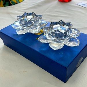 Crystal flower candle holders, new in original package
